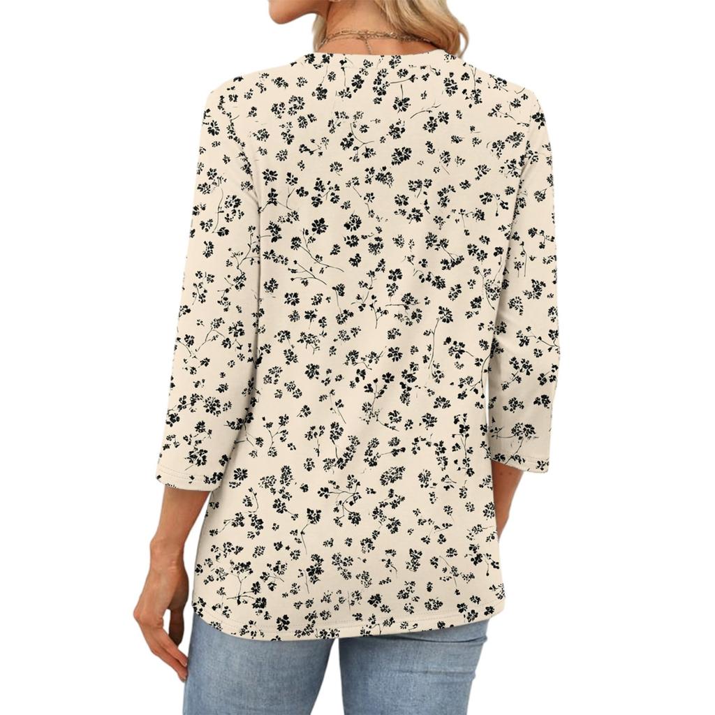 343/4 Sleeve Shirts For Women Cute Print Graphic Tees Blouses Casual Plus Size Basic Tops Pullover