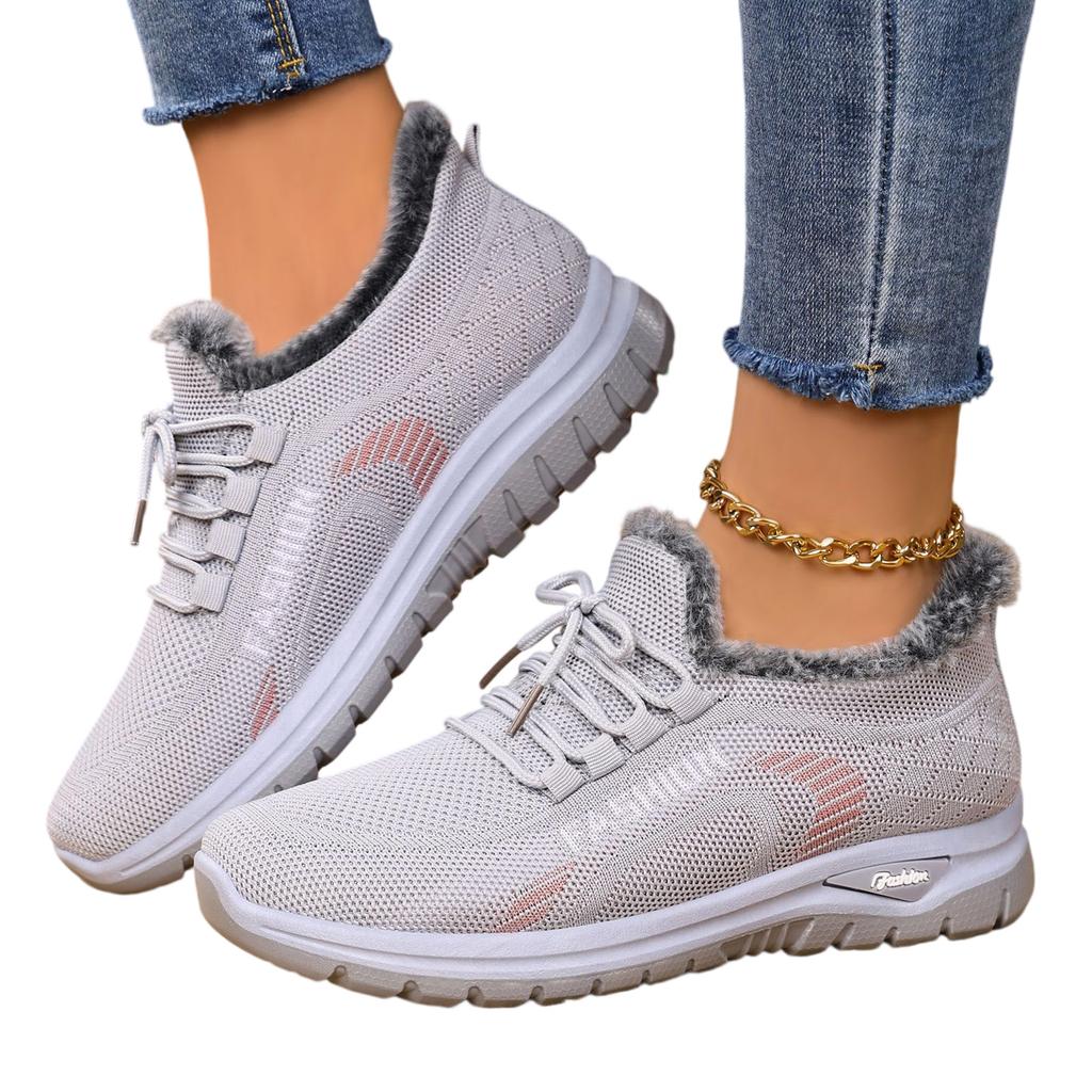 Casual Women's Knit Sneakers with Plush Lining Lightweight Breathable Athletic Shoes for Everyday Walking and Outdoor Activities