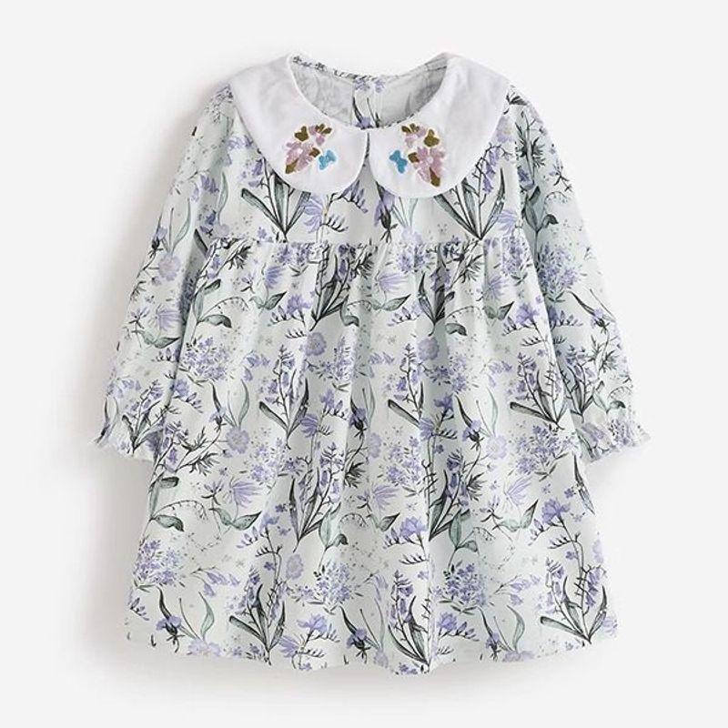 Autumn Children s Doll Collar Floral Dress, Girls  Light Blue Fresh Princess Dress, Spring and Autumn Pure Cotton Sweet Dress 10650 130