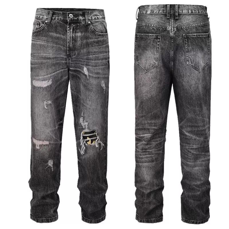 

Мужская мода повседневные прямые длинные брюки на молнии из денима, модные уличные рваные узкие джинсы 36