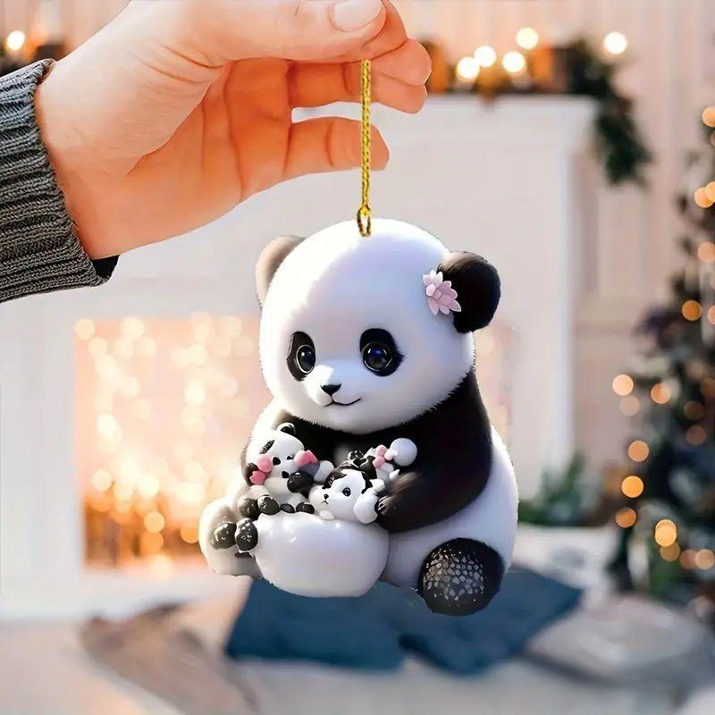 New HD Acrylic Flat 2D Cute Panda Automobile Hanging Ornament Christmas Tree Ornaments