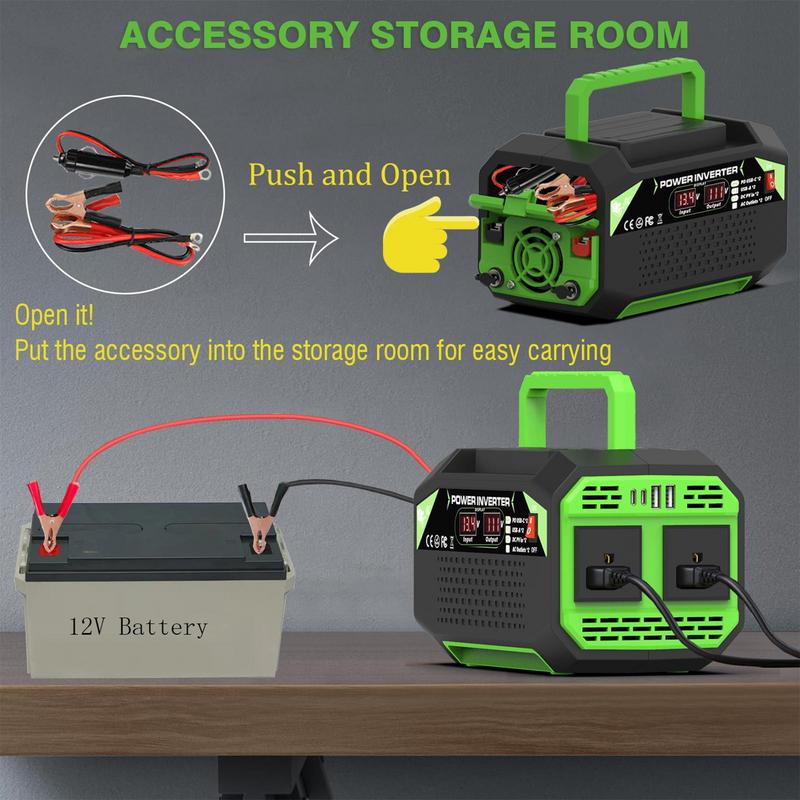 Car Voltage Inverter 300W Car Voltage Inverter 12V To 220V/110V Digital Display Plug Outlet With 4 USB Ports Fast Charging Auto