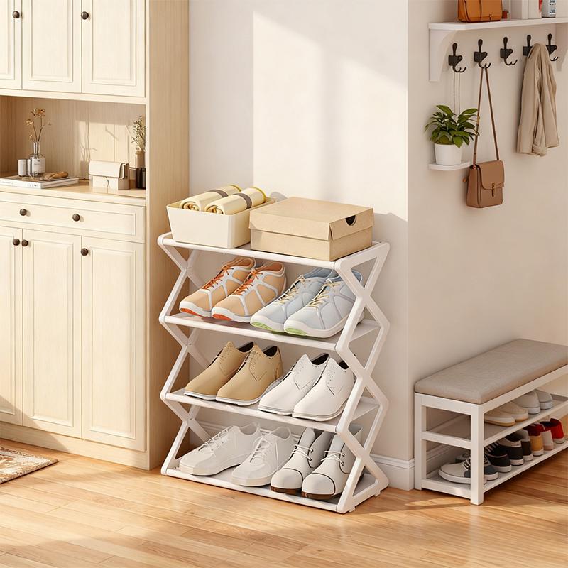 Creative Simple Assembly Shoe Rack Steel Tube 4-Layer Solid Color Assembly Home Shoe Rack For Porch Living Room Storage Rack