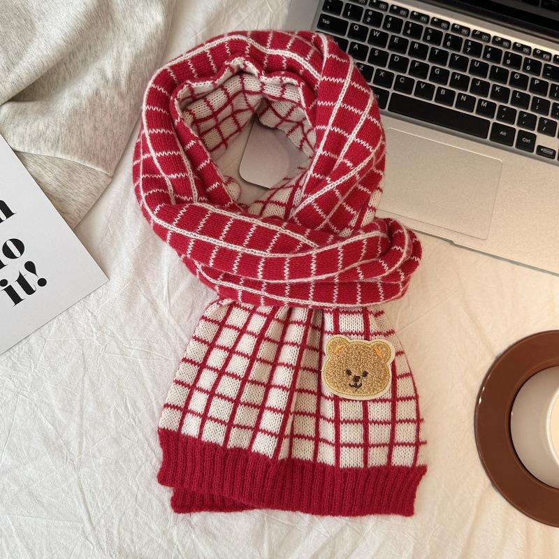 

Осенне-зимний вязаный рождественский шарф в клетку, теплый детский шарф для мальчиков и девочек, универсальная шаль, шарф для родителей и детей Children 130 * 20cm