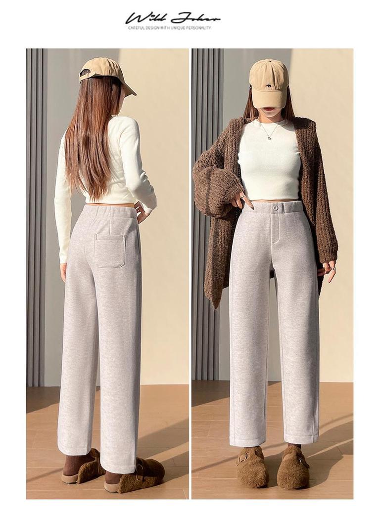 Pantaloni Harem Skinny da Donna a Vita Alta in Lana, con Velluto Interno, Ispessiti, Corti 8/9, Pantaloni Versatili per Completo Autunno/Inverno.