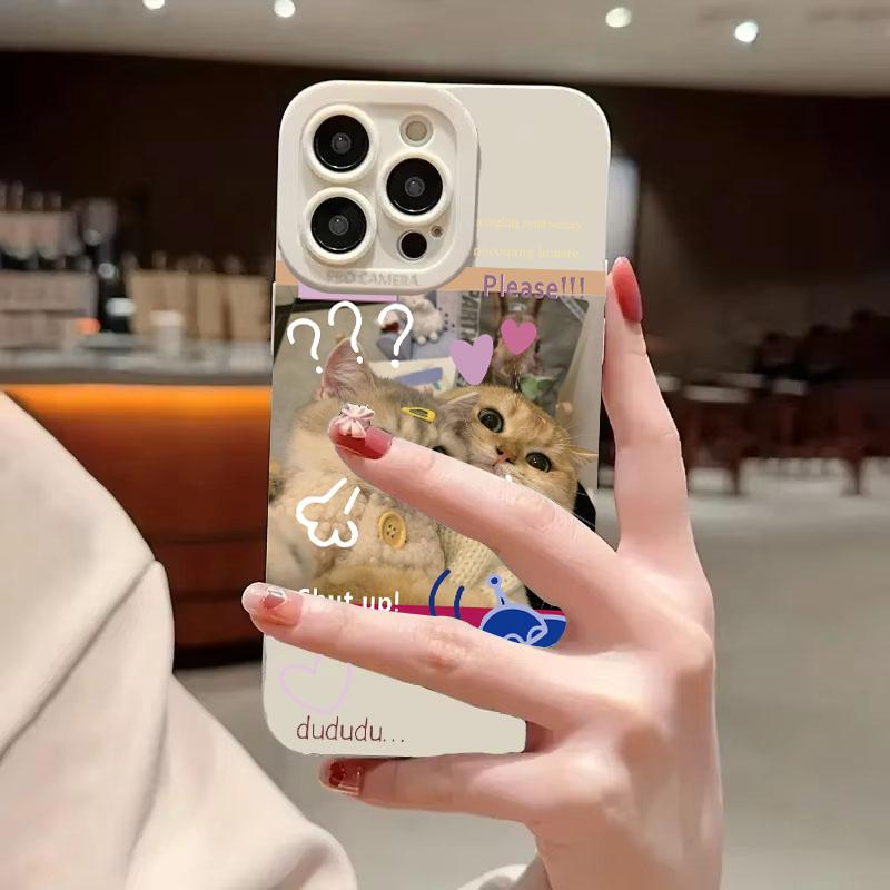 Selfie Cat Phone Case For iPhone 16 14 15 11 Pro Max 12 13 Mini XR XS Max X Plus SE 2022 Lens Protection Soft Back Cover
