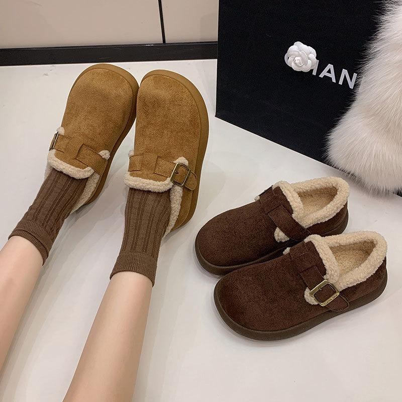 Leather and fleece women's thick-soled all-inclusive new autumn and winter plush heightening thickened cotton shoes snow boots