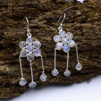 925 Sterling Silber Ohrringe, Mondstein Edelstein Ohrringe, Baumeln Ohrringe, Designer Ohrringe, Florale Ohrringe, Frauen Ohrringe