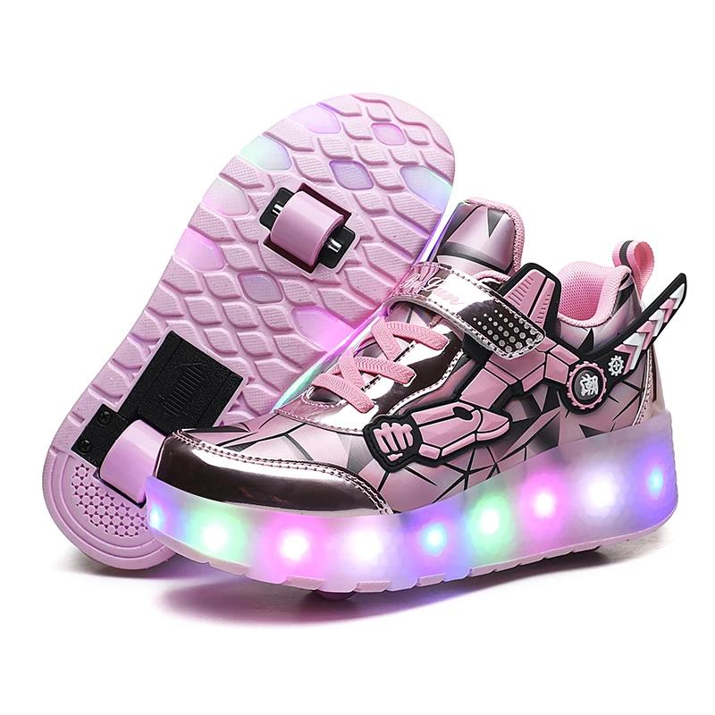 

Girls Pink Roller Skate Shoes Sneakers With Wheels Children Rollerskates Fashion Outdoor Sports Shoes Girls Gifts 34