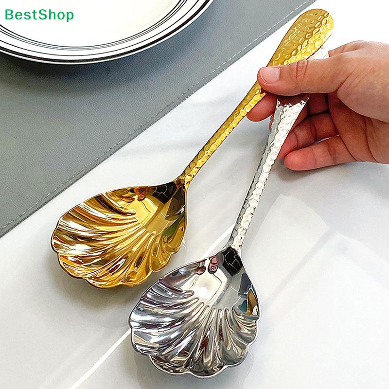 Shell-Shaped Soup Spoons - Stainless Steel Gold/Silver Cutlery with Textured Handle for Dining & Table Decor