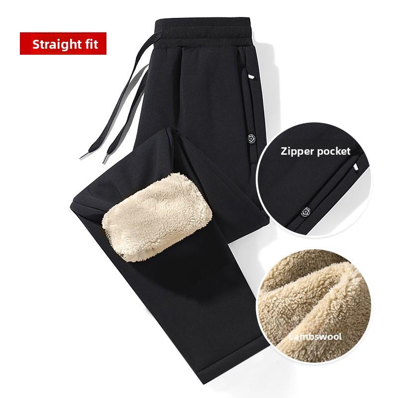 Men's Fleece-Lined Thermal Casual Trousers Thickened Long Pants Men's Winter Cotton Trousers Loose-Fit Sports Sweatpants Trendy
