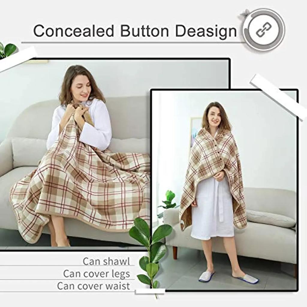 Fleece Wearable Blanket Warm Poncho Throw with Buttons Plush Sleeveless Blanket for Women Cape Wrap for Lightweight Plaid Design