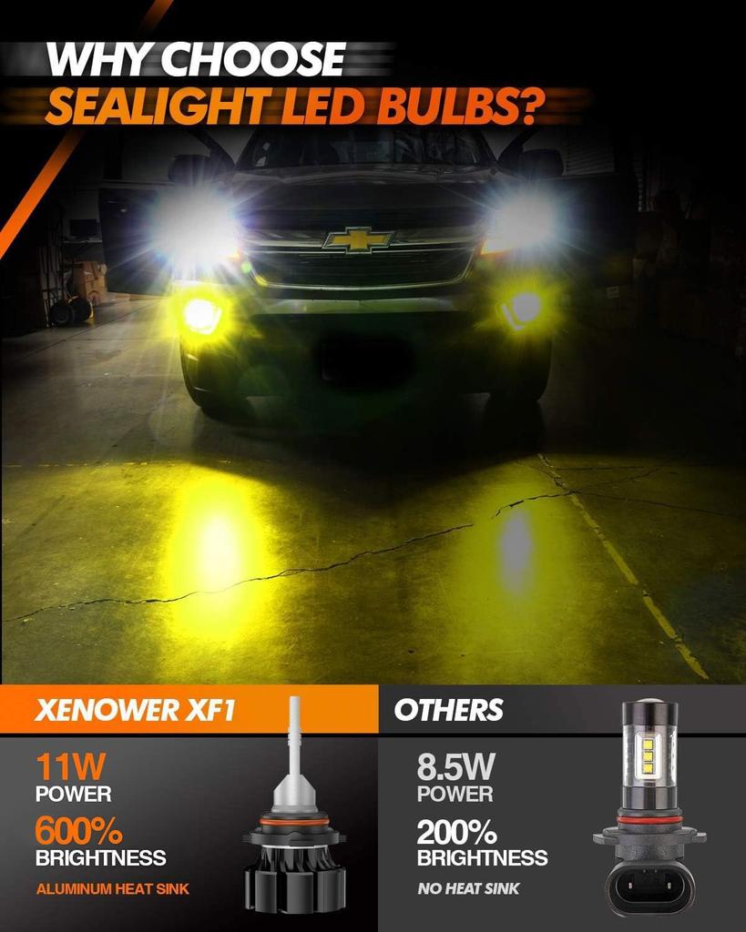SEALIGHT LED Fog Light Yellow CSP Hour Vehicle Inspection 12V No Modification of HB4/9006 Bulbs, Fog, 8000LM, 30W, Chip, 3000K, 50,000+ Lifespan,