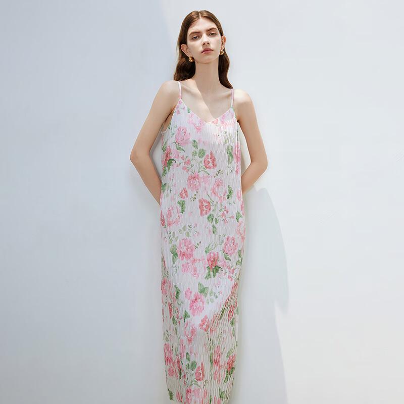 Chinese Style Ink Wash Floral Pleated Camisole Dress