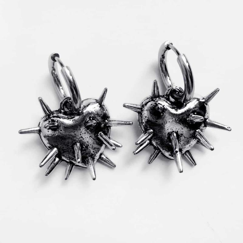 Gothic Spike Heart-Shaped Earrings - Dark Cold Style Drops