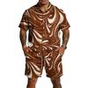 Men Casual Short Sleeve Button Down Shirt Lightweight Breathable Fabric Drawstring Waist Shorts Set Summer Outfit