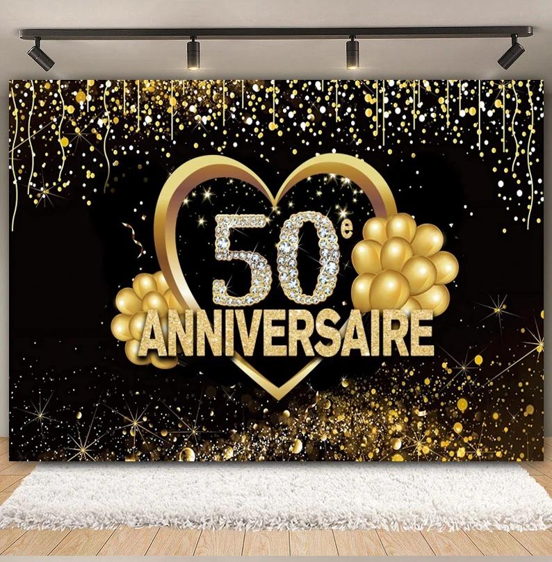 Happy Anniversary Backdrop Gold Balloon Glitter Love Heart Flower Birthday Party Bridal Shower Wedding Photography Background