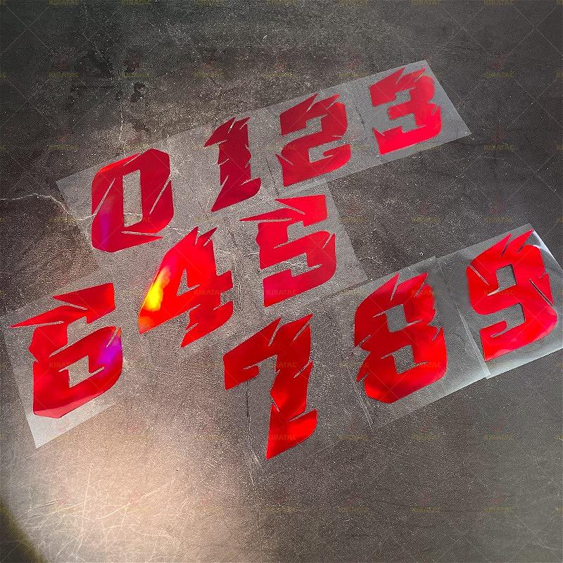 1pc Red Laser Motorcycle Number Stickers Waterproof for Refit Motorbike Helmet Fairing Bicycle Scooter Universal Vinyl Decals