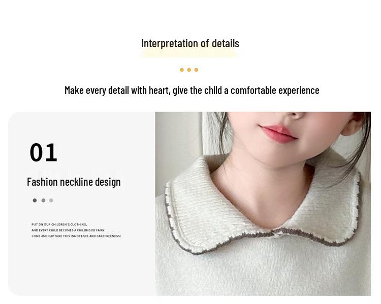 Autumn 2025 Girls' Trendy Knitted Bear Sweater & Plaid Pants Set with Peter Pan Collar