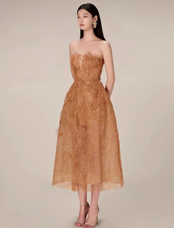 

2025 S/S 3D Floral Sequin Lace Sheer Mesh Evening Gown L