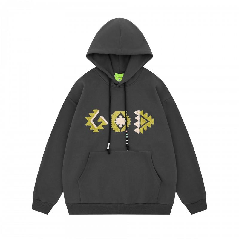 Unisex Oversized Cotton Hoodie With Geometric Embroidery Vintage Style Long Sleeve Sweatshirt
