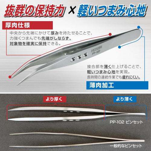 HOZAN Tweezers, Thick Finish, 2.8mm Plate Thickness, 125mm Total Length, 8mm Opening Width, 0.6mm Tip Width, Curved Tip, PP-102