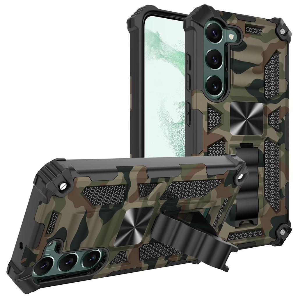 Camouflage Rüstung Stoßfeste Hülle Für Samsung Galaxy A15 A16 A17 A26 A36 A55 A56 TPU Rahmen Kunststoff Versteckter Ständer Handyhülle