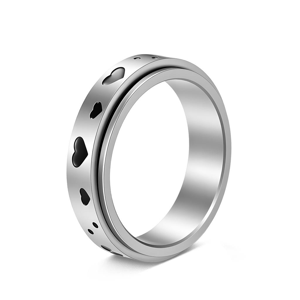 Rotating Decompression Couple Titanium Steel Ring with Love Pattern for Women