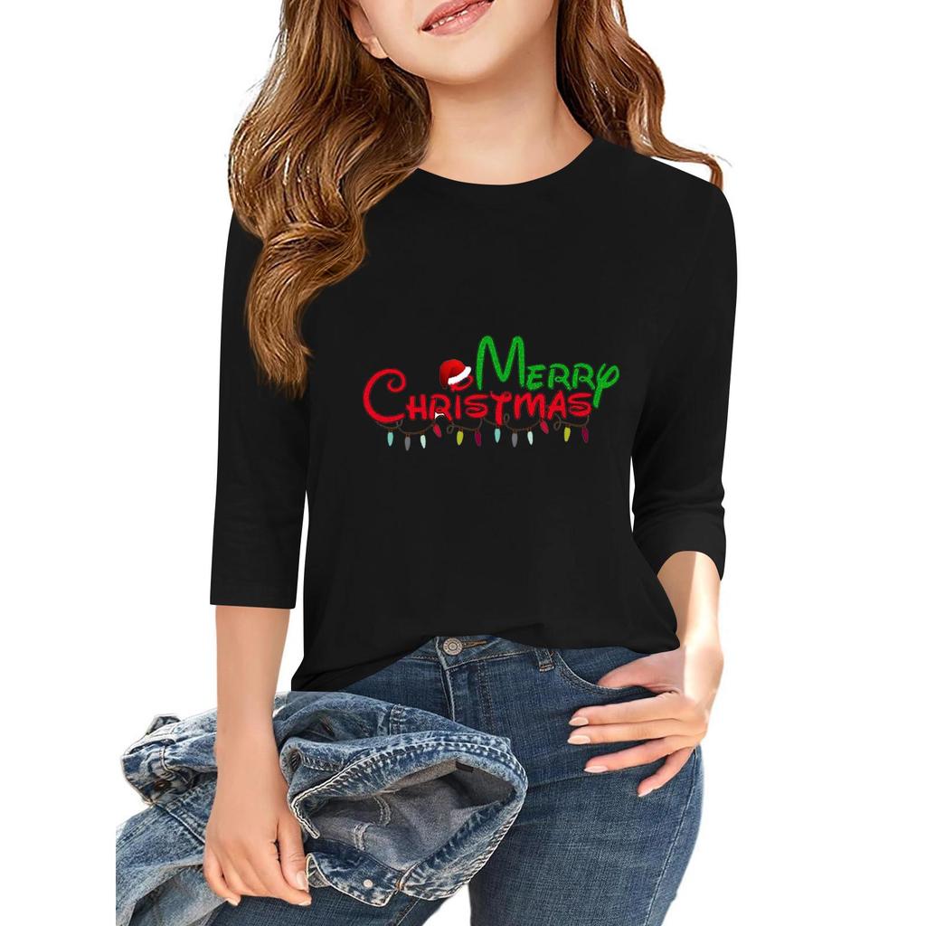 Tricou casual cu mâneci 3/4 pentru copii, cu gât rotund și imprimeu pentru Ziua Independenței