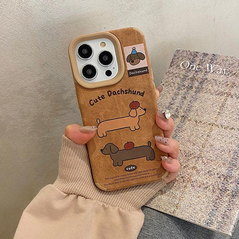 

Милая собака такса Подходит для чехла для мобильного телефона Apple 16promax Iphone15/14 Коричневая кожа 13 Мультяшный Apple XS