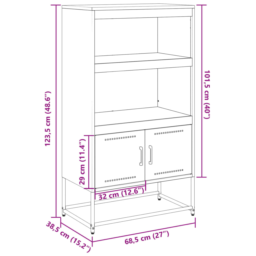 Highboard Anthracite 68.5 X 38.5 X 123.5 Cm Steel