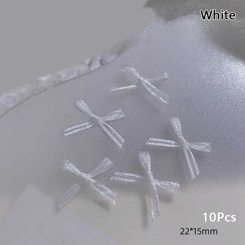 

10 шт. подвески-бантики для ногтей из органзы, 3D-украшения, банты, узелки, стразы, корейские детали для ногтей, украшения для маникюра, кавайные аксессуары белый