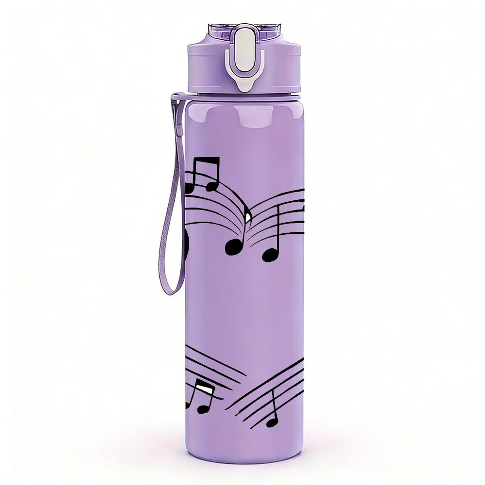 1PC Music Note Treble Clef Heart Print 750ml Color Plastic Sports Water Bottle Leakproof Flip Straw Lid Suitable for Sports Office Home Use