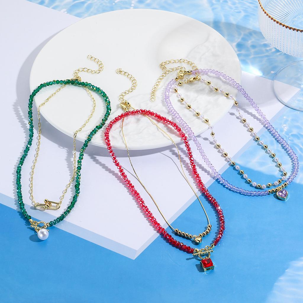 Summer Jewelry Crystal Beaded Double-Layer Necklace Temperament Advanced Sense Dopamine Crystal Necklace