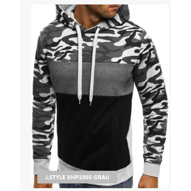 New Spring and Autumn Men's Fleece Hooded Sweatshirt Youth Trend Pullover Men's Camouflage Color Matching Slim Sweatshirt