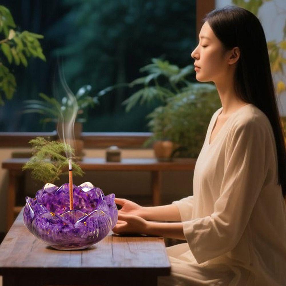 

DIY Craft Crystal Incense Holder Creative Crystal Lotus Bowl Crystal Cleansing Style 5