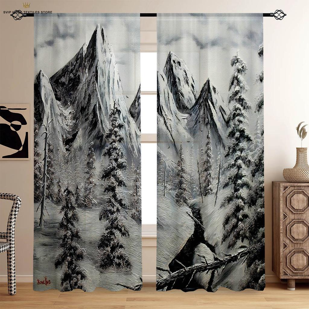 Starry Sky Floral Printed Curtains, Oil Painting, Suitable for Bedroom, Living Room, Dormitory, Decorative Home Decoration