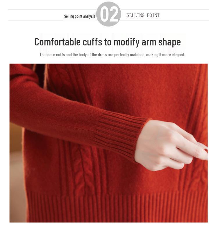 2024 Autumn/Winter Women's 100% Wool Loose Half-High Neck Knit Sweater