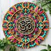2D Flat Vibrant Om Symbol Decorative Round Aluminum Sign, Colorful Mandala Hindu Design for Home Wall Room Decor