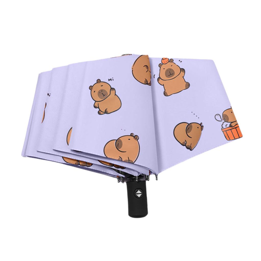 Windproof Three Fold Umbrella Featuring Capybara Print Sun& Rain Umbrella For All Weather Use Simplified Rib Structure