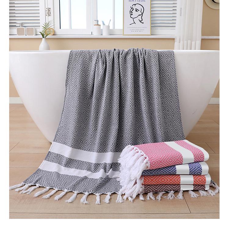 Turkish Cotton Tassel Beach Towel - Absorbent, Customizable, Versatile for Bath or Sun Protection