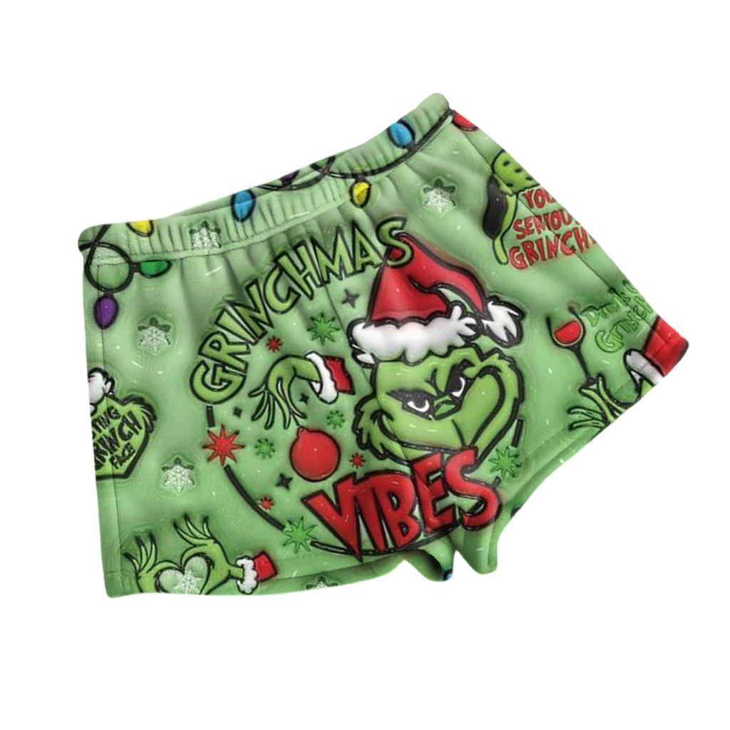 Dámské módní volné pyžamové šortky s fleecovým vánočním potiskem, ležérní kalhoty