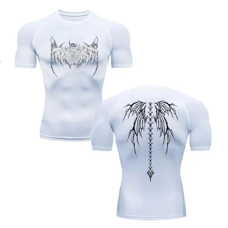 Y2K Compression Tee Shirt Men Fitness Gym Skeleton Sport Running T-Shirt Rashgard Top Quick Dry Short Sleeve T-Shirt for Male