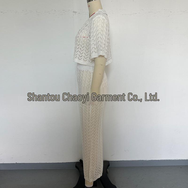 European & American Two-Piece: Short-Sleeve Shirt and Super Long Skirt Cardigan - Slimming, Sexy, Holiday Hollow Fashion Cover-up