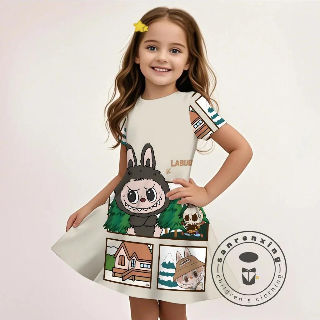L-LABUBU-O rochie 3D de vară pentru fete cu imprimeu desen animat, stil casual Y2K, țesătură respirabilă, drăguță, accesibilă, la mare căutare