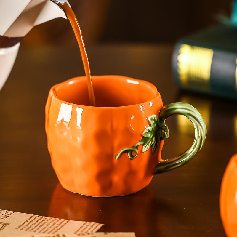 Hand-Painted Halloween Pumpkin Plates, Bowls, and Cute Ceramic Cups