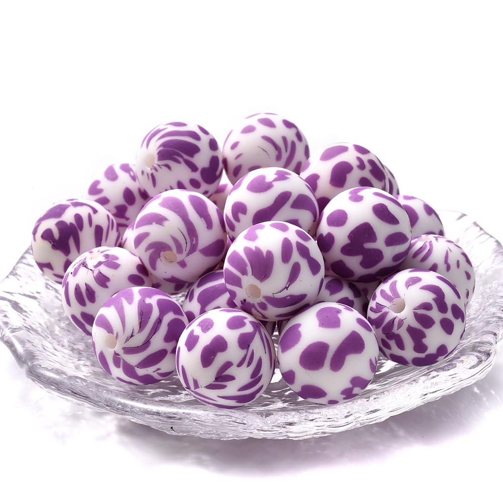 15mm 10Pcs Printed Silicone Beads Chewing Bead DIY Charms Newborn Nursing Accessories Necklace Pacifier Chain Teething Toy
