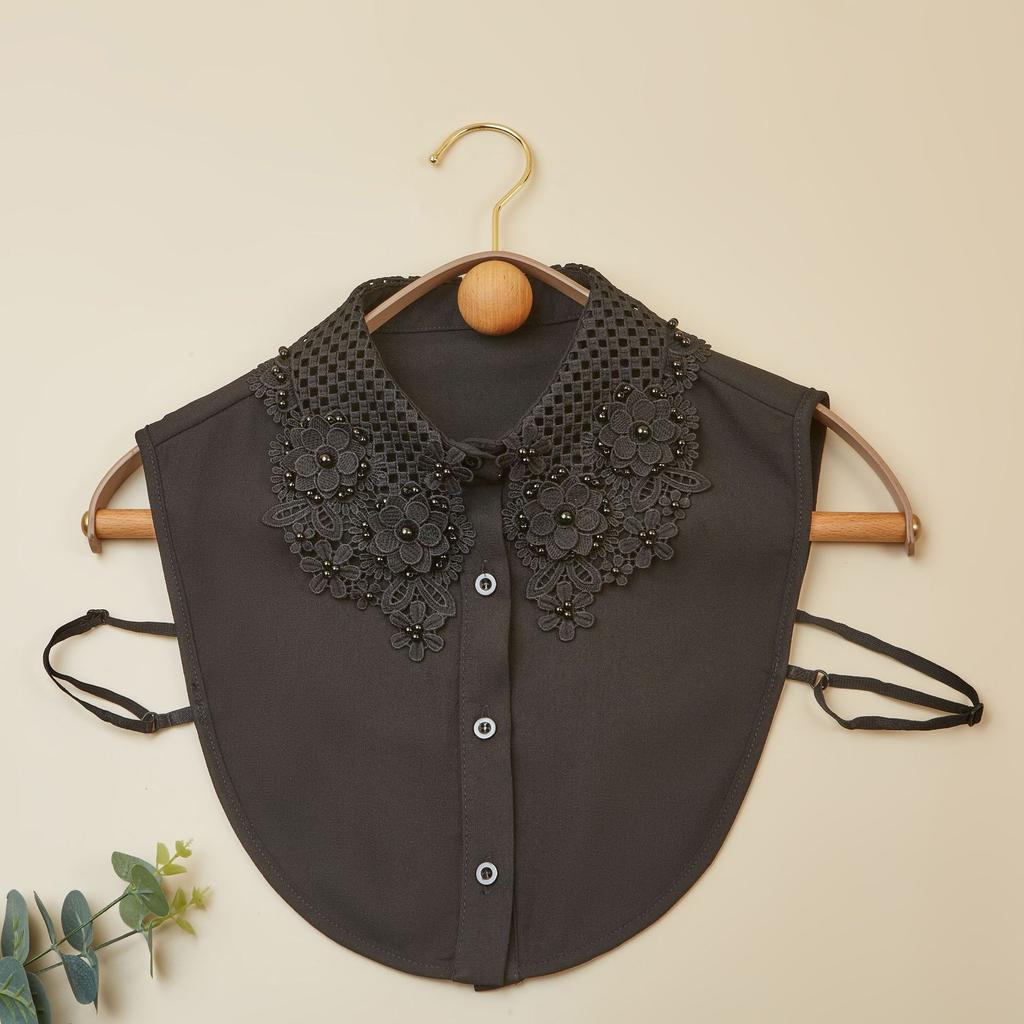Luxury Lace Detachable False Collar for Womens Shirts Dresses Embroidery Beaded Chiffon Removable Neckline Accessories