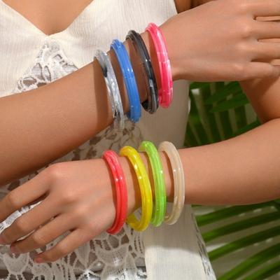 New Vintage Resin Acrylic Colorful Bangle Set for Women Jewelry Korean Cuff Bangles Bracelets with Charms Designer Round Gifts