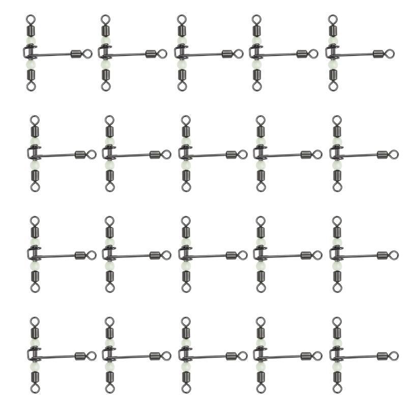 

20Pcs Fishing Swivels Line 3 Way Swivels with Glow Bead for Saltwater Fishing Rolling Swivels